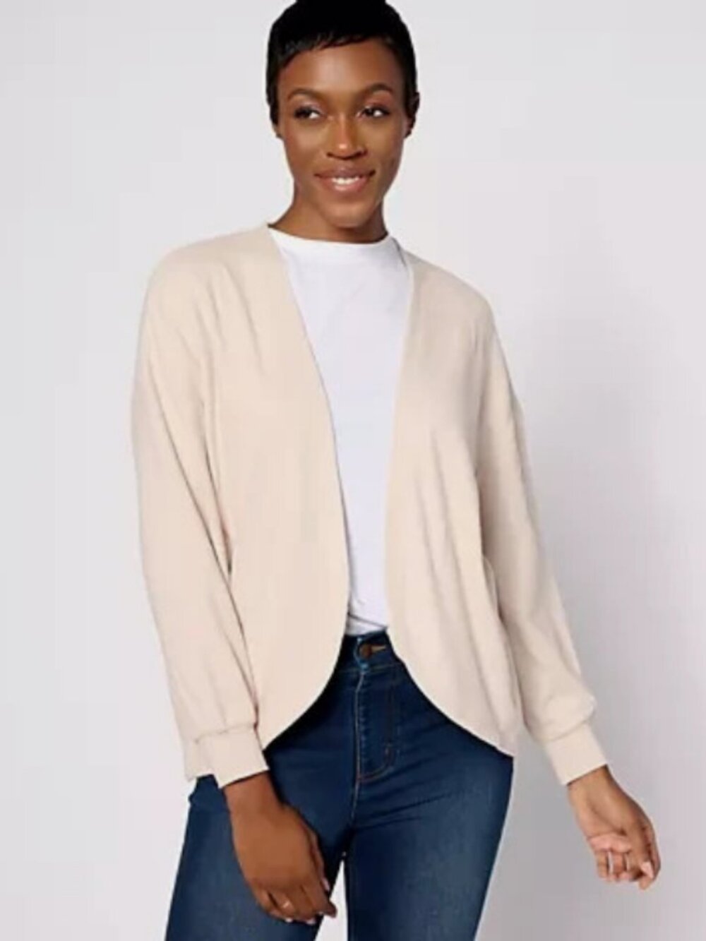 Barefoot Dreams Malibu Collection Brushed Fleece Circle Cardigan Bisque Large